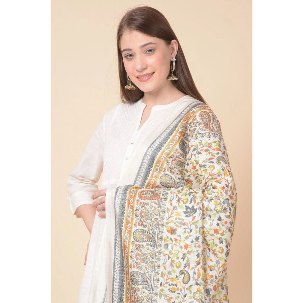 Women's Art Silk Printed Shawl (White, Length: 2.25 to 2.50 Mtr)