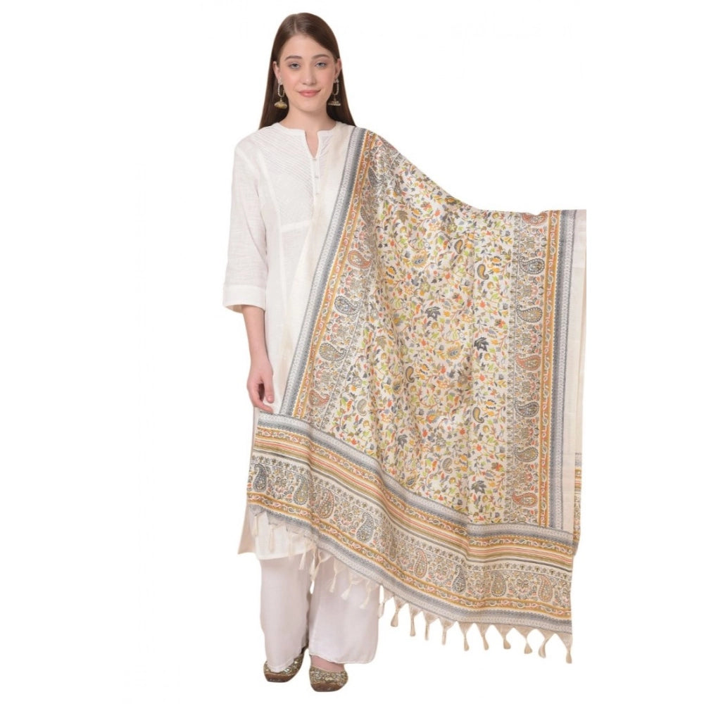 Women's Art Silk Printed Shawl (White, Length: 2.25 to 2.50 Mtr)