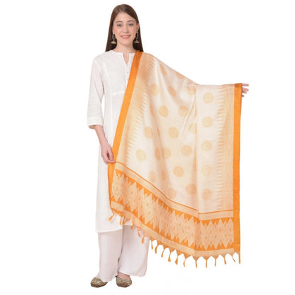 Women's Art Silk Printed Shawl (Orange, Length: 2.25 to 2.50 Mtr)
