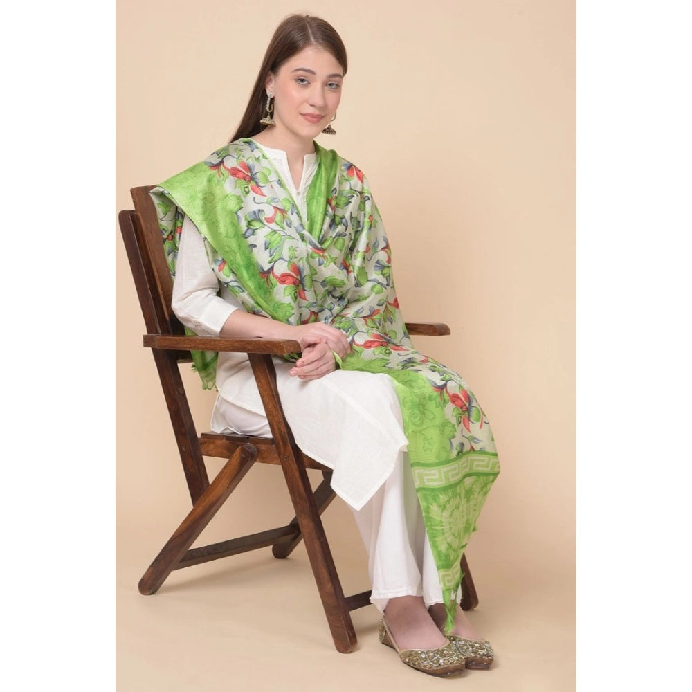 Women's Art Silk Printed Shawl (Light Green, Length: 2.25 to 2.50 Mtr)
