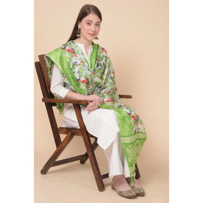 Women's Art Silk Printed Shawl (Light Green, Length: 2.25 to 2.50 Mtr)