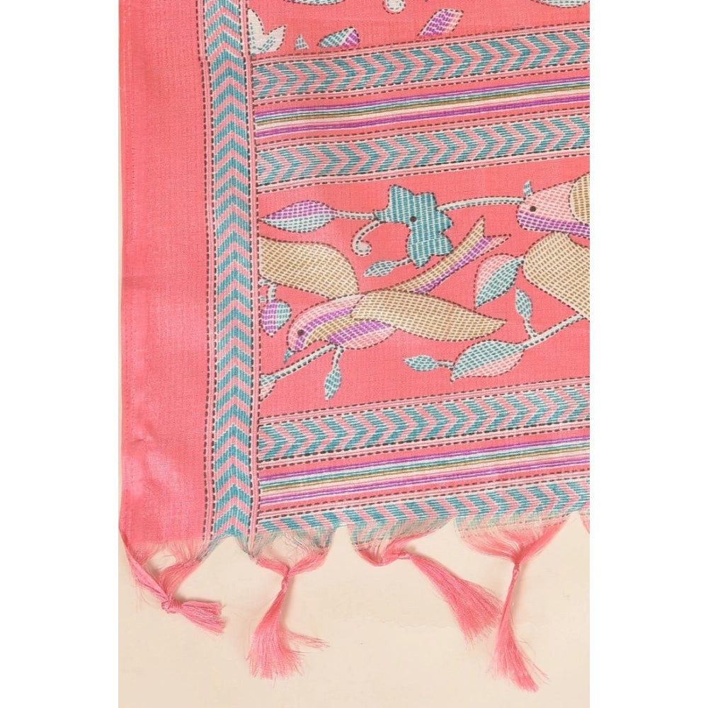 Women's Art Silk Printed Shawl (Pink, Length: 2.25 to 2.50 Mtr)