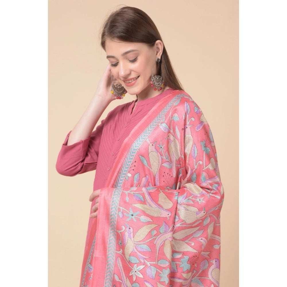 Women's Art Silk Printed Shawl (Pink, Length: 2.25 to 2.50 Mtr)