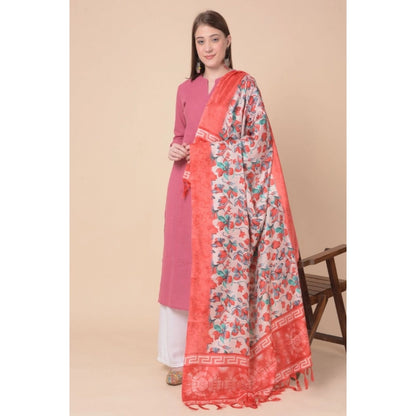 Women's Art Silk Printed Shawl (Red, Length: 2.25 to 2.50 Mtr)