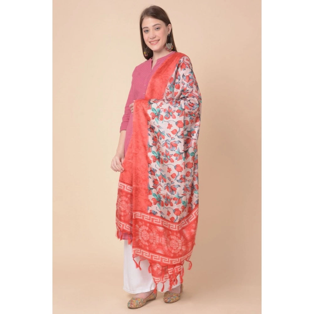 Women's Art Silk Printed Shawl (Red, Length: 2.25 to 2.50 Mtr)