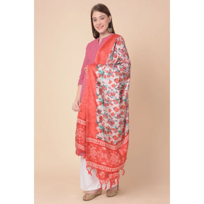 Women's Art Silk Printed Shawl (Red, Length: 2.25 to 2.50 Mtr)