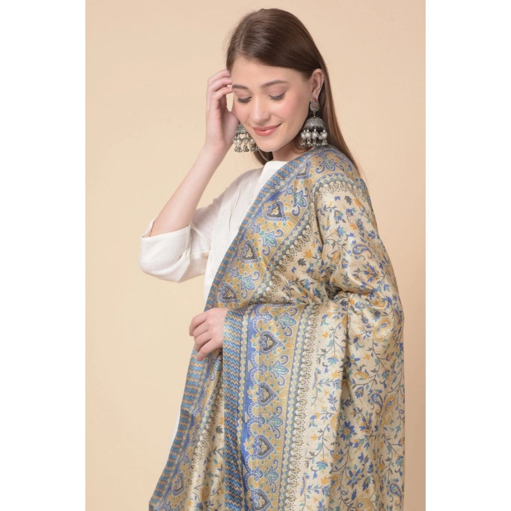 Women's Art Silk Printed Shawl (Grey, Length: 2.25 to 2.50 Mtr)