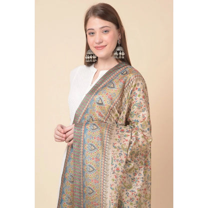 Women's Art Silk Printed Shawl (Light Brown, Length: 2.25 to 2.50 Mtr)