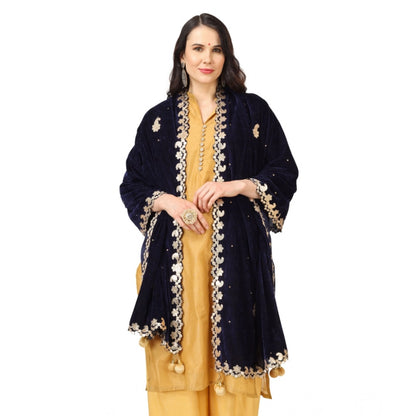 Women's Velvet Gotta Patti Shawl (Blue, Length: 2.25 to 2.50 Mtr)