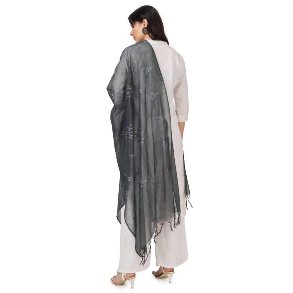 Women's Cotton Embroidered Shawl (Grey, Length: 2.25 to 2.50 Mtr)