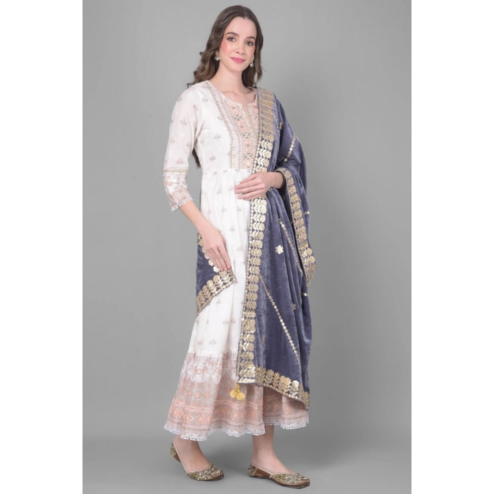 Women's Velvet Gotta Patti Shawl (Grey, Length: 2.25 to 2.50 Mtr)