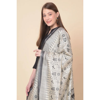 Women's Art Silk Printed Shawl (Black, Length: 2.25 to 2.50 Mtr)