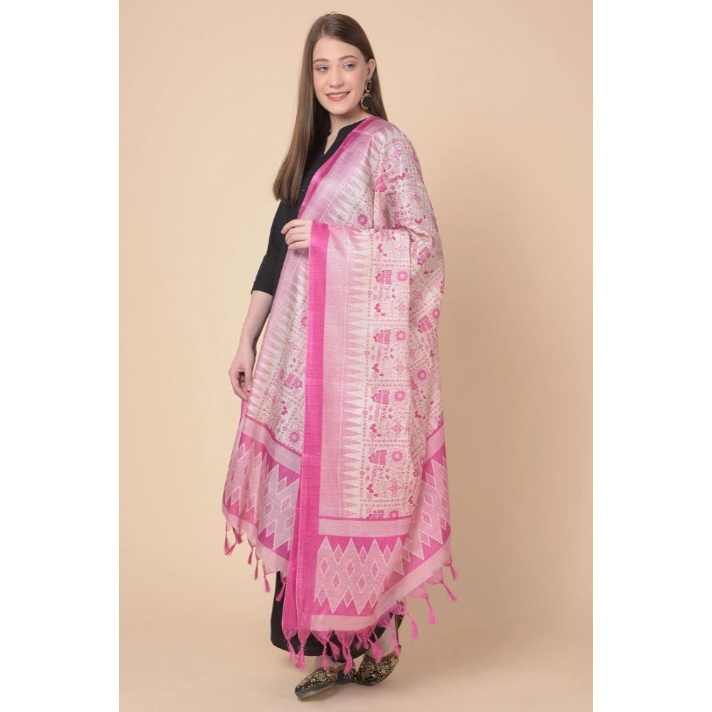 Women's Art Silk Printed Shawl (Pink, Length: 2.25 to 2.50 Mtr)