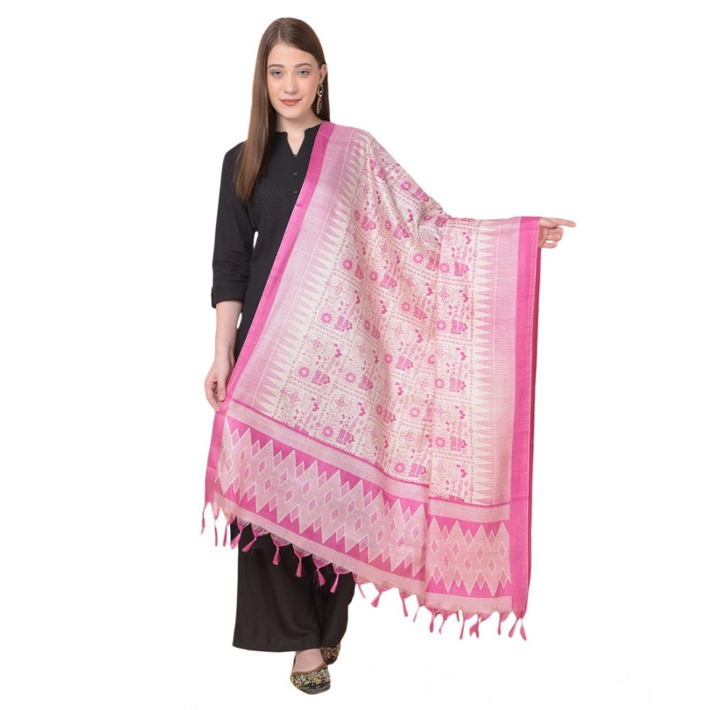 Women's Art Silk Printed Shawl (Pink, Length: 2.25 to 2.50 Mtr)