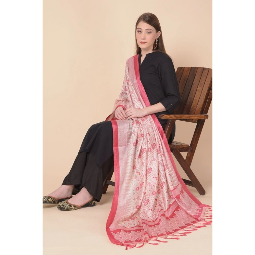Women's Art Silk Printed Shawl (Red, Length: 2.25 to 2.50 Mtr)