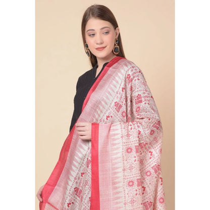 Women's Art Silk Printed Shawl (Red, Length: 2.25 to 2.50 Mtr)