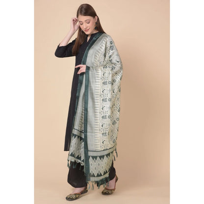 Women's Art Silk Printed Shawl (Grey, Length: 2.25 to 2.50 Mtr)