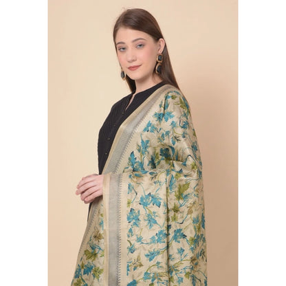 Women's Art Silk Printed Shawl (Gold, Length: 2.25 to 2.50 Mtr)