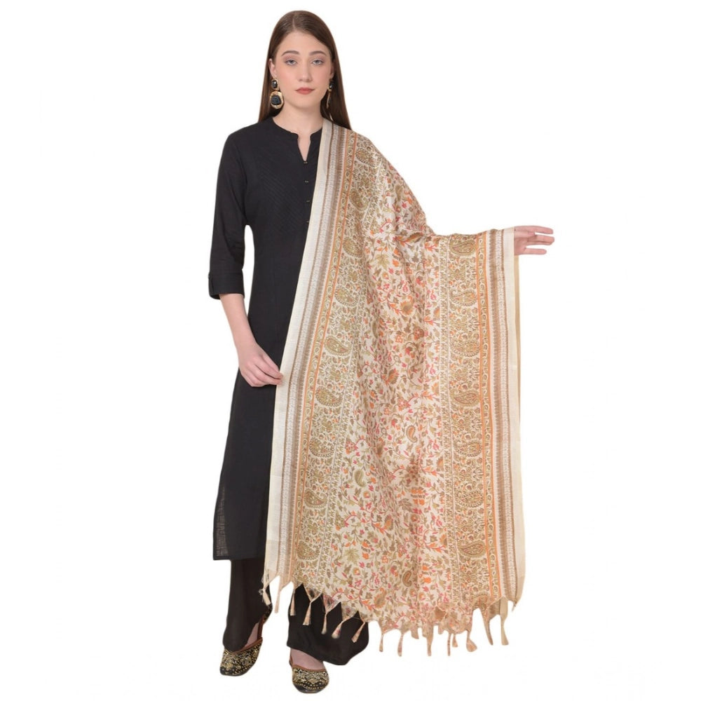 Women's Art Silk Printed Shawl (White, Length: 2.25 to 2.50 Mtr)