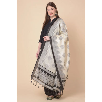 Women's Art Silk Printed Shawl (Black, Length: 2.25 to 2.50 Mtr)