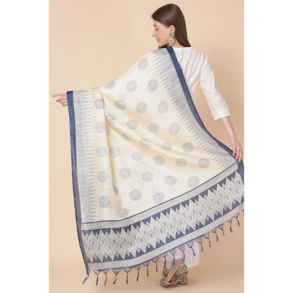 Women's Art Silk Printed Shawl (Blue, Length: 2.25 to 2.50 Mtr)