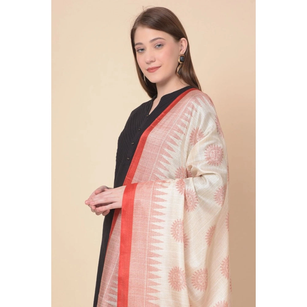 Women's Art Silk Printed Shawl (Red, Length: 2.25 to 2.50 Mtr)