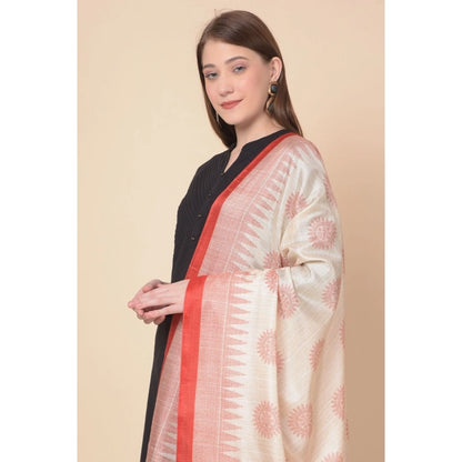 Women's Art Silk Printed Shawl (Red, Length: 2.25 to 2.50 Mtr)