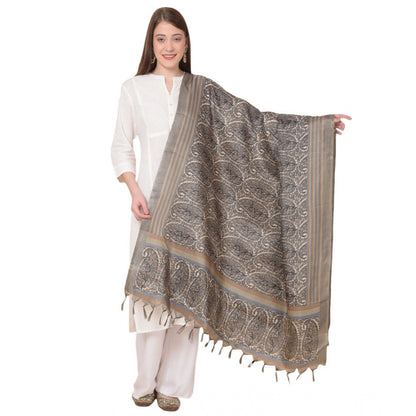 Women's Art Silk Printed Shawl (Grey, Length: 2.25 to 2.50 Mtr)