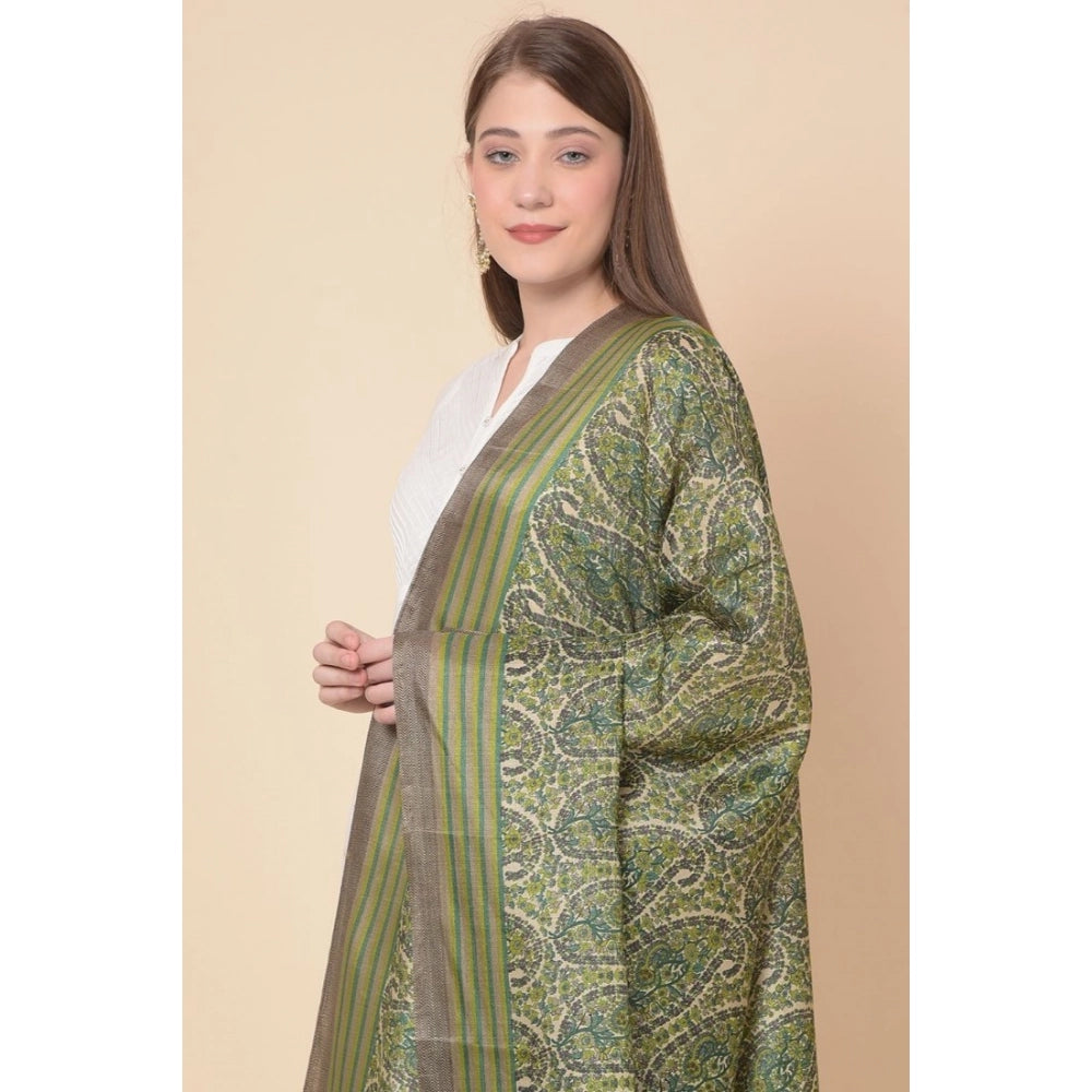 Women's Art Silk Printed Shawl (Green, Length: 2.25 to 2.50 Mtr)
