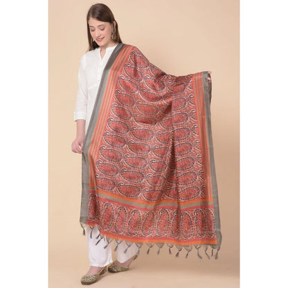 Women's Art Silk Printed Shawl (Orange, Length: 2.25 to 2.50 Mtr)