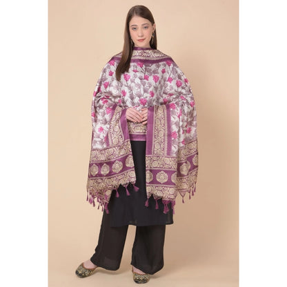 Women's Art Silk Printed Shawl (Purple, Length: 2.25 to 2.50 Mtr)