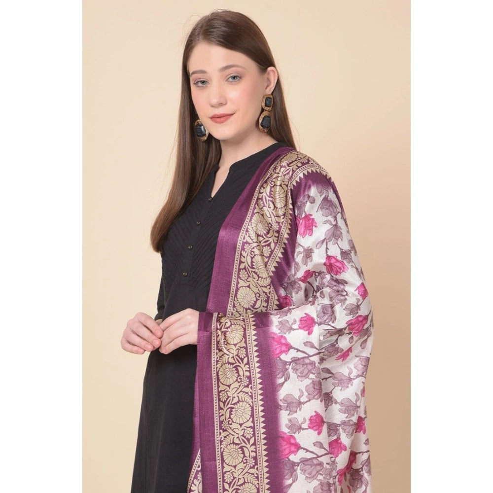 Women's Art Silk Printed Shawl (Purple, Length: 2.25 to 2.50 Mtr)
