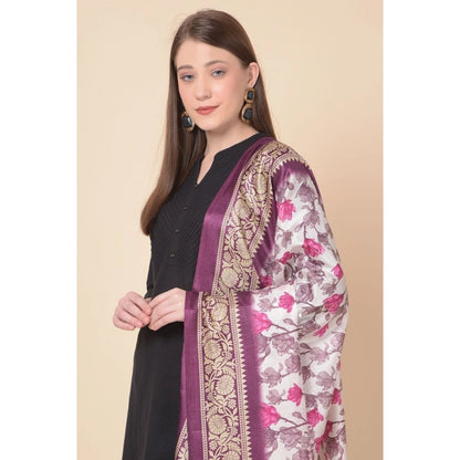 Women's Art Silk Printed Shawl (Purple, Length: 2.25 to 2.50 Mtr)