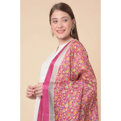 Women's Art Silk Printed Shawl (Pink, Length: 2.25 to 2.50 Mtr)