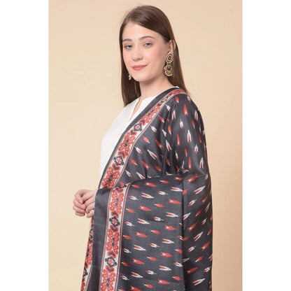 Women's Art Silk Printed Shawl (Black, Length: 2.25 to 2.50 Mtr)