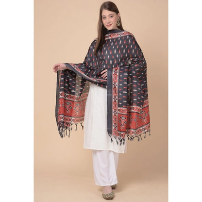 Women's Art Silk Printed Shawl (Black, Length: 2.25 to 2.50 Mtr)