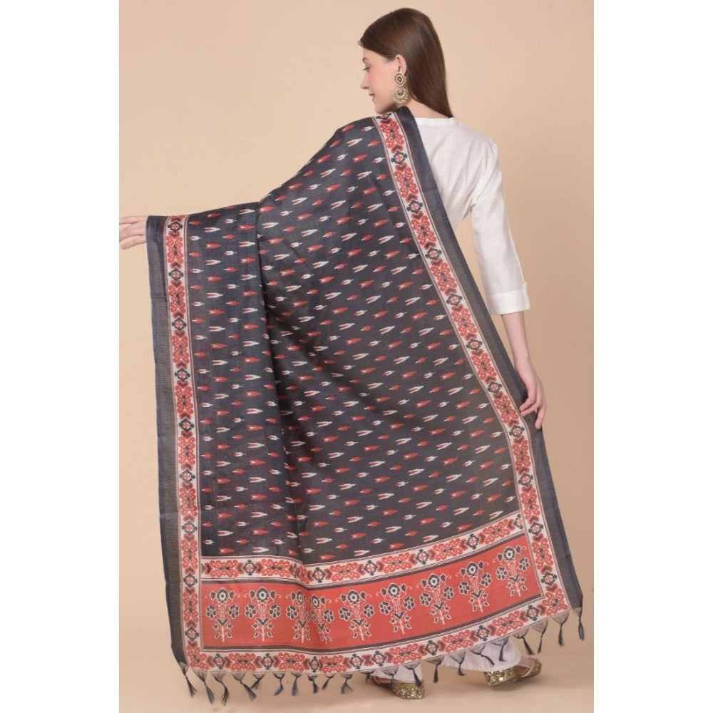 Women's Art Silk Printed Shawl (Black, Length: 2.25 to 2.50 Mtr)