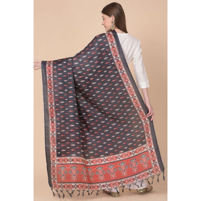 Women's Art Silk Printed Shawl (Black, Length: 2.25 to 2.50 Mtr)