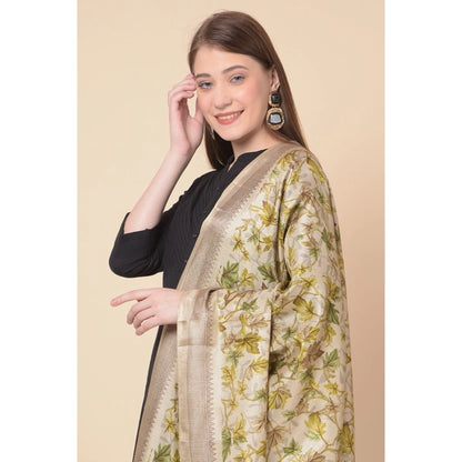 Women's Art Silk Printed Shawl (Gold, Length: 2.25 to 2.50 Mtr)
