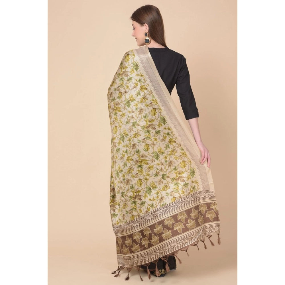 Women's Art Silk Printed Shawl (Gold, Length: 2.25 to 2.50 Mtr)