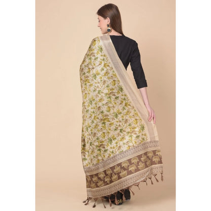 Women's Art Silk Printed Shawl (Gold, Length: 2.25 to 2.50 Mtr)