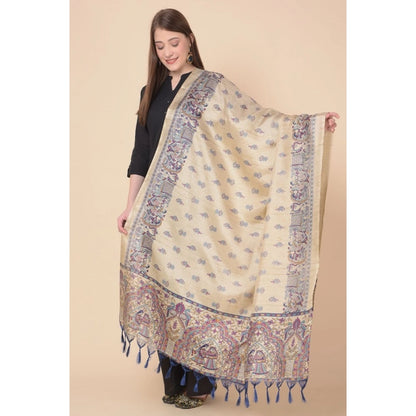 Women's Art Silk Printed Shawl (Gold, Length: 2.25 to 2.50 Mtr)