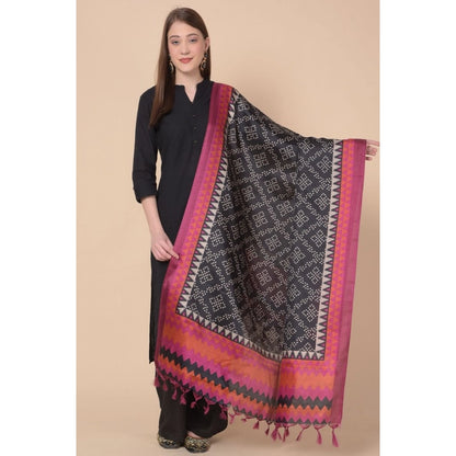 Women's Art Silk Printed Shawl (Black, Length: 2.25 to 2.50 Mtr)