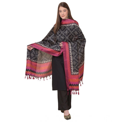 Women's Art Silk Printed Shawl (Black, Length: 2.25 to 2.50 Mtr)