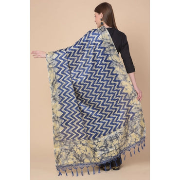 Women's Art Silk Printed Shawl (Blue, Length: 2.25 to 2.50 Mtr)