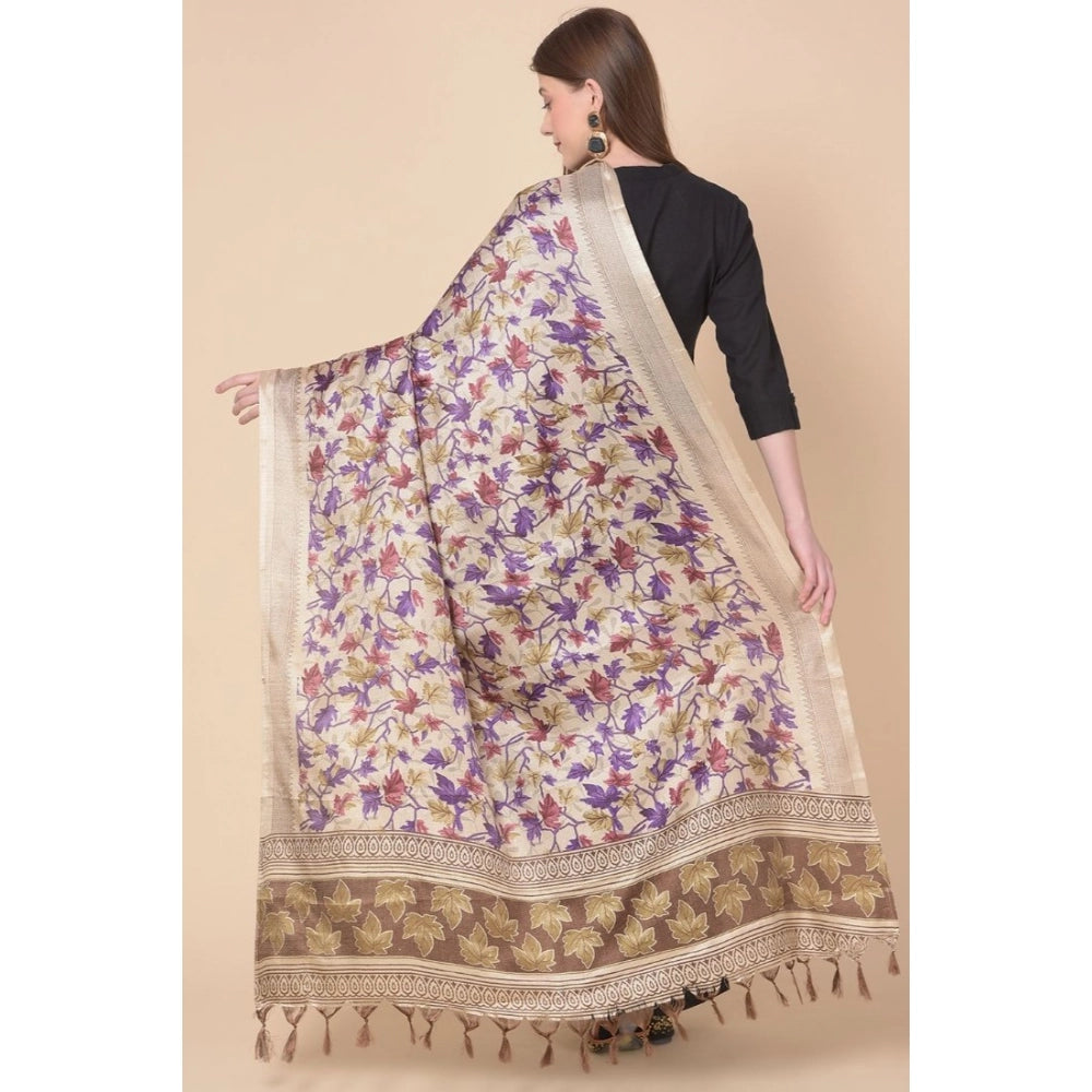 Women's Art Silk Printed Shawl (Gold, Length: 2.25 to 2.50 Mtr)
