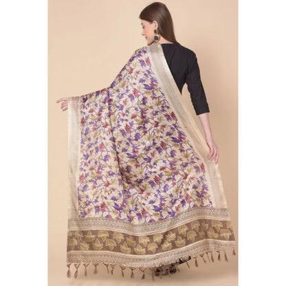 Women's Art Silk Printed Shawl (Gold, Length: 2.25 to 2.50 Mtr)