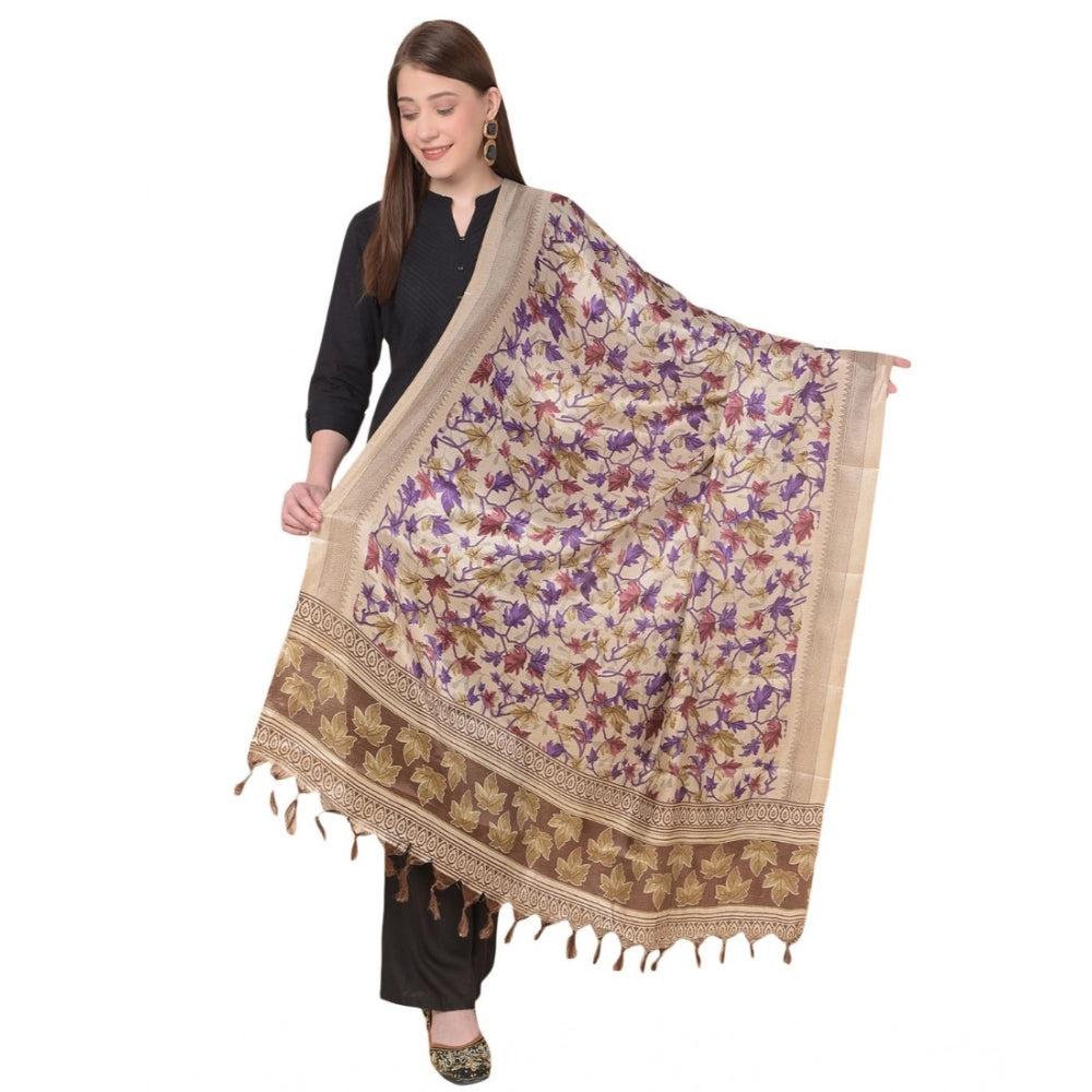 Women's Art Silk Printed Shawl (Gold, Length: 2.25 to 2.50 Mtr)
