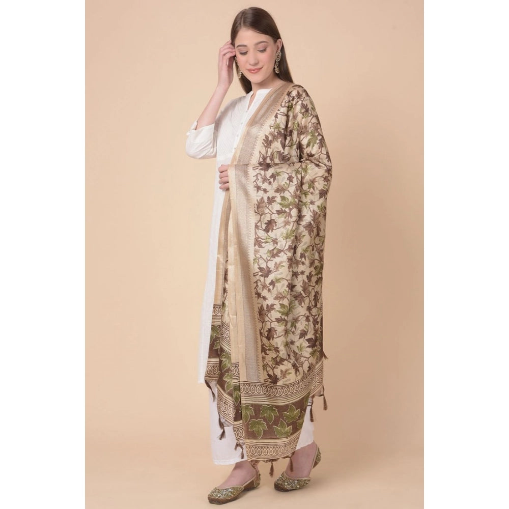 Women's Art Silk Printed Shawl (Gold, Length: 2.25 to 2.50 Mtr)