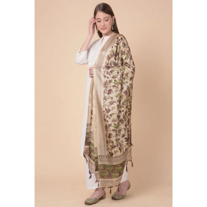 Women's Art Silk Printed Shawl (Gold, Length: 2.25 to 2.50 Mtr)